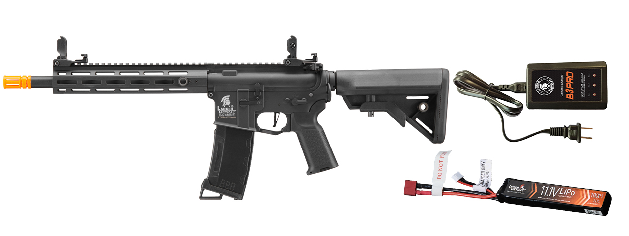 Lancer Tactical Gen 3 Hellion M-LOK 10" Airsoft M4 AEG w/ Battery/Charger Bundle - (Black)