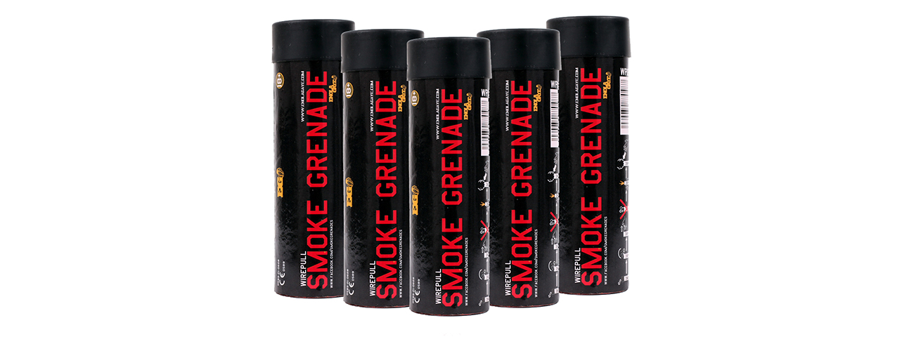 Enola Gaye Pack of 5 WP40 High Output Airsoft Wire Pull Smoke Grenade (Color: Red) - Click Image to Close