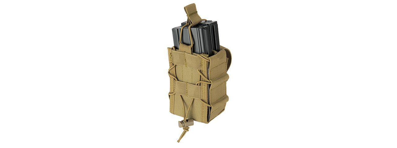 LANCER TACTICAL 1000D NYLON MOLLE BUNGEE DOUBLE MAG POUCH (TAN) - Click Image to Close