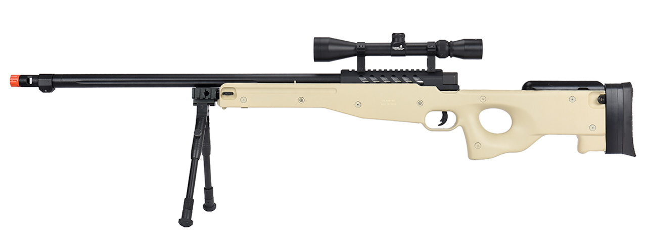 WellFire MB15 L96 Bolt Action Airsoft Sniper Rifle w/ Scope & Bipod (TAN) - Click Image to Close