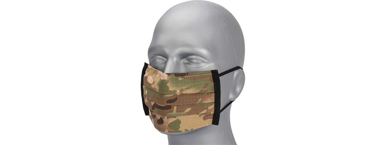 Premium Tactical Pleated Face Mask, Black Camo - Click Image to Close