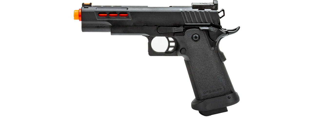 Golden Eagle 3342 OTS .45 Hi-Capa Gas Blowback Pistol w/ Ported Slide (Color: Black / Red Barrel) - Click Image to Close