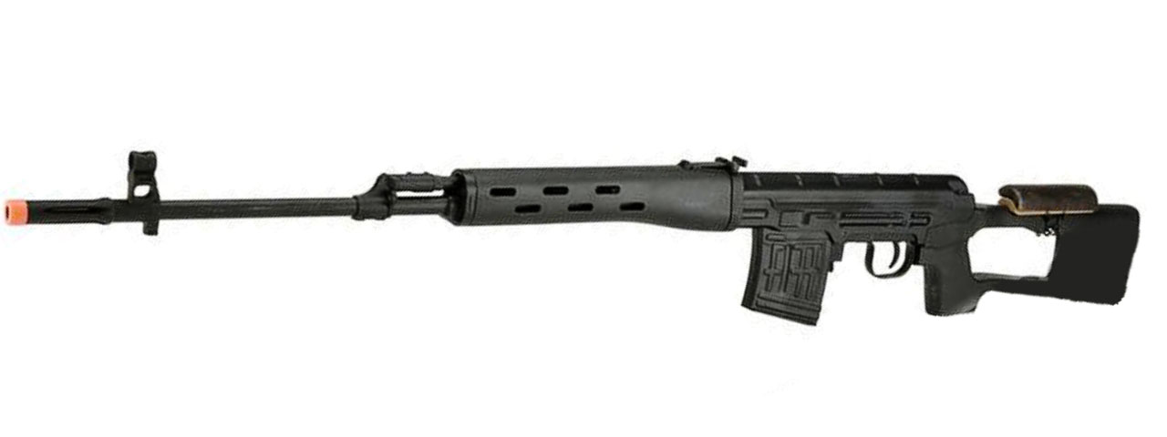 Atlas Custom Works SVD Dragunov Electric Airsoft Sniper Rifle w/ Sportsman Stock (Color: Black) - Click Image to Close