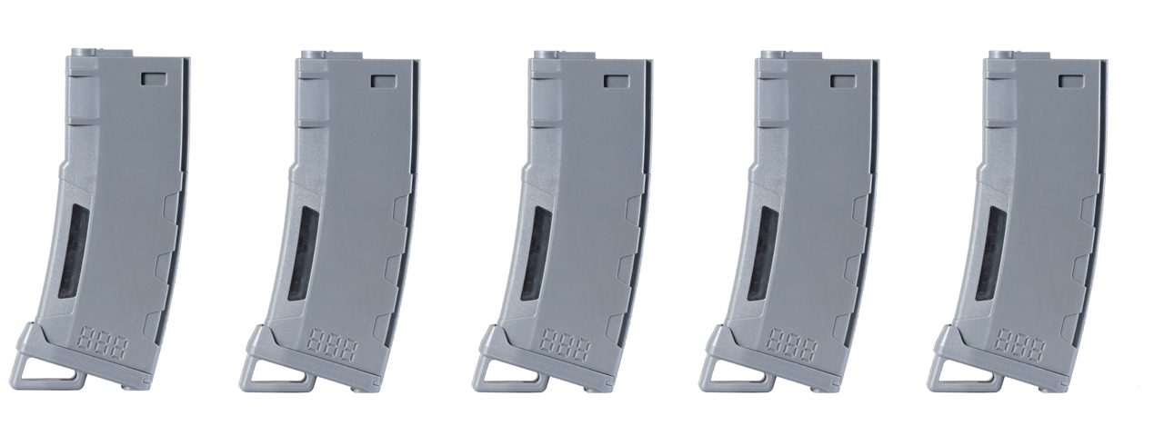 Lancer Tactical 130 Round High Speed Mid-Cap Magazine Pack of 5 (Gray) - Click Image to Close