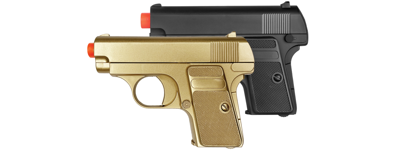 Omega Dual Spring Powered Airsoft Pistols (Color: Black & Gold) - Click Image to Close