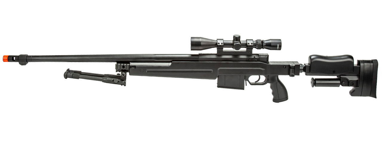 WellFire MBG86B Bolt Action Gas Powered Airsoft Sniper Rifle w/ Scope and Bipod (Color: Black) - Click Image to Close