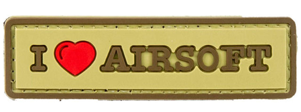 "I Love Airsoft" PVC Morale Patch (Color: Tan) - Click Image to Close