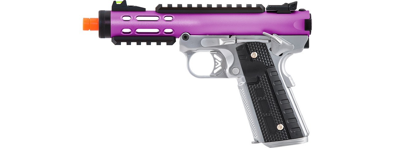 WE-Tech Galaxy 1911 Gas Blowback Airsoft Pistol (Color: Purple Slide w/ Silver Lower) - Click Image to Close