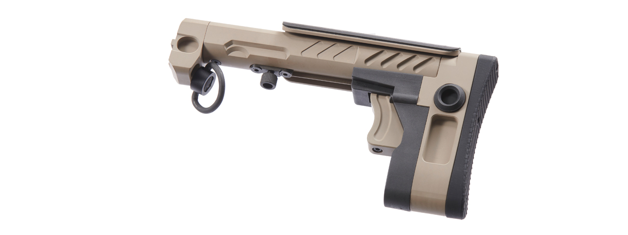 Atlas Custom Works PT-3 Telescopic Side Folding Buttstock for AK Airsoft AEG Rifles (Color: Desert Tan) - Click Image to Close