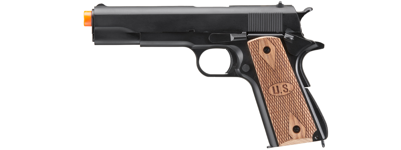 Double Bell M1911 Green Gas Blowback Airsoft Pistol w/ Wood Grip (Color: Black) - Click Image to Close