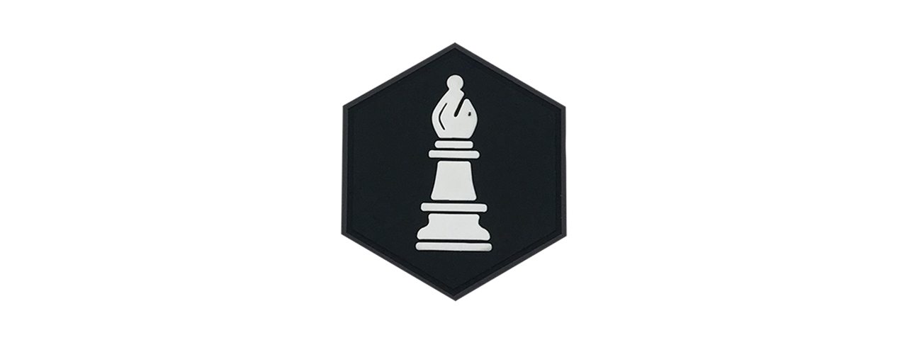 Hex PVC Patch White Bishop Chess Piece - Click Image to Close