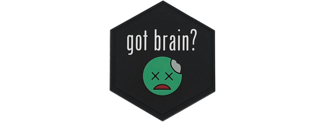 Hexagon PVC Patch "Got Brain?" Lower Case - Click Image to Close