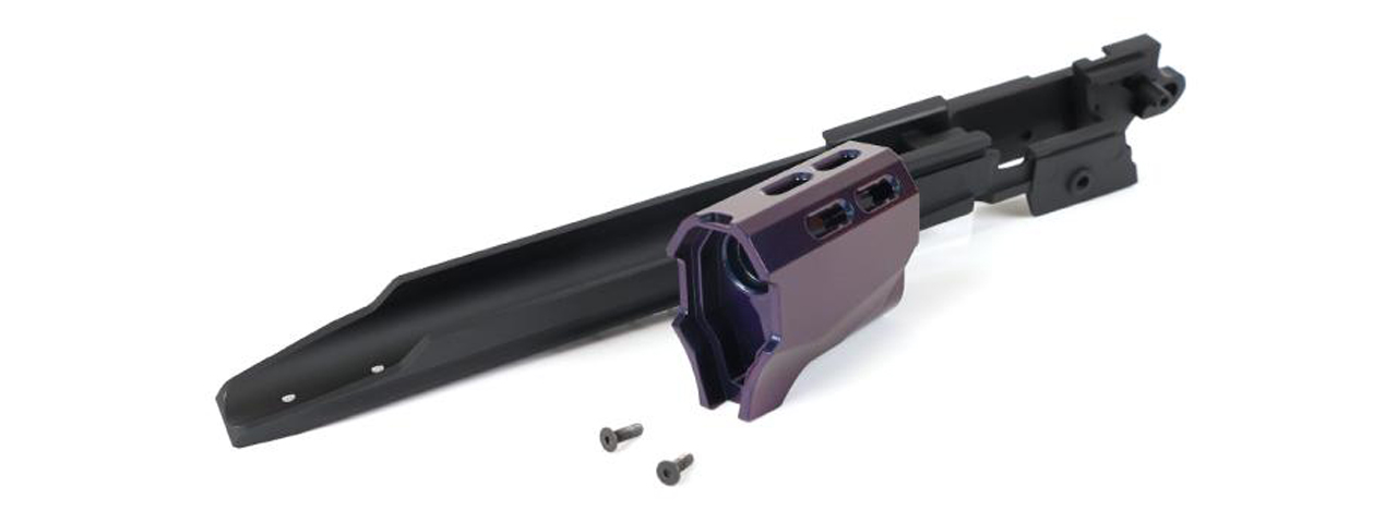 Laylax Zanshin Custom Lower "Edge" Frame & Compensator Set for Hi-Capa 5.1 GBB Airsoft Pistols (Color: Murasaki Purple) - Click Image to Close