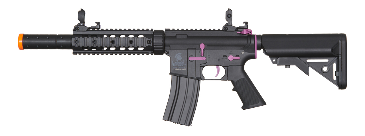 Lancer Tactical Gen 2 M4 SD Carbine Airsoft AEG Rifle with Mock Suppressor (Color: Black / Purple) - Click Image to Close