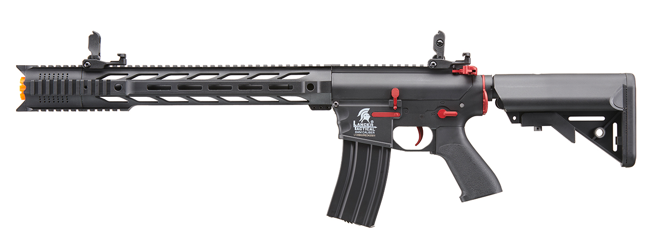 Lancer Tactical Gen 2 M4 SPR Interceptor Airsoft AEG Rifle with Red Accents (Color: Black) - Click Image to Close