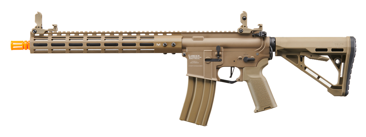 Lancer Tactical Archon 14" M-LOK Proline Series M4 Airsoft Rifle w/ Delta Stock (Color: Tan) - Click Image to Close