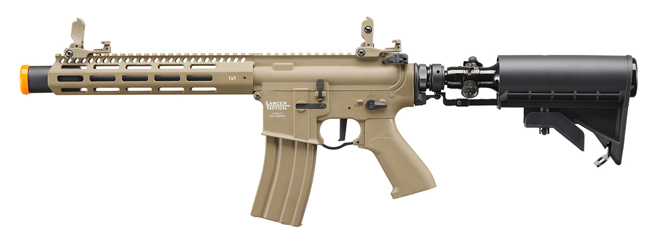 Lancer Tactical Full Metal Legion HPA 10" M-LOK M4 Airsoft Rifle w/ Stock Mounted Tank (Color: Tan) - Click Image to Close