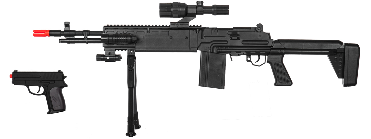 UK Arms Spring Sniper Rifle and P618 Pistol Combo with Laser and Flashlight (Color: Black) - Click Image to Close