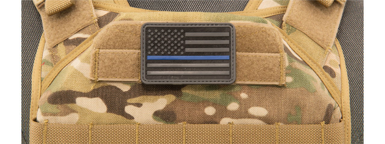 3D US Flag Forward PVC Patch w/ Blue Stripe (Color: Black) - Click Image to Close