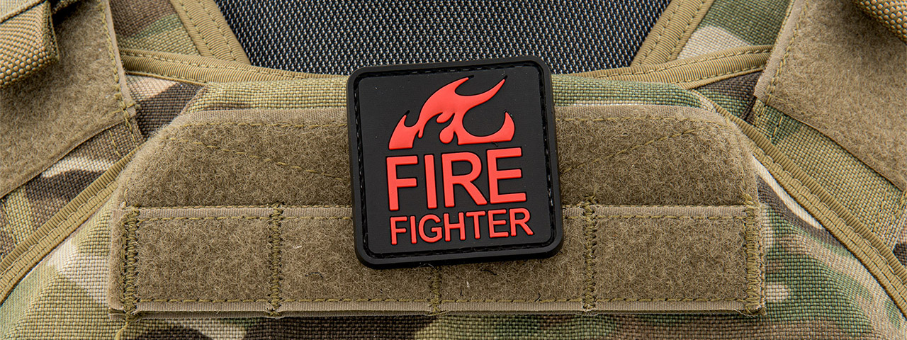 Fire Fighter PVC Patch w/ Round Corners (Color: Black and Red) - Click Image to Close