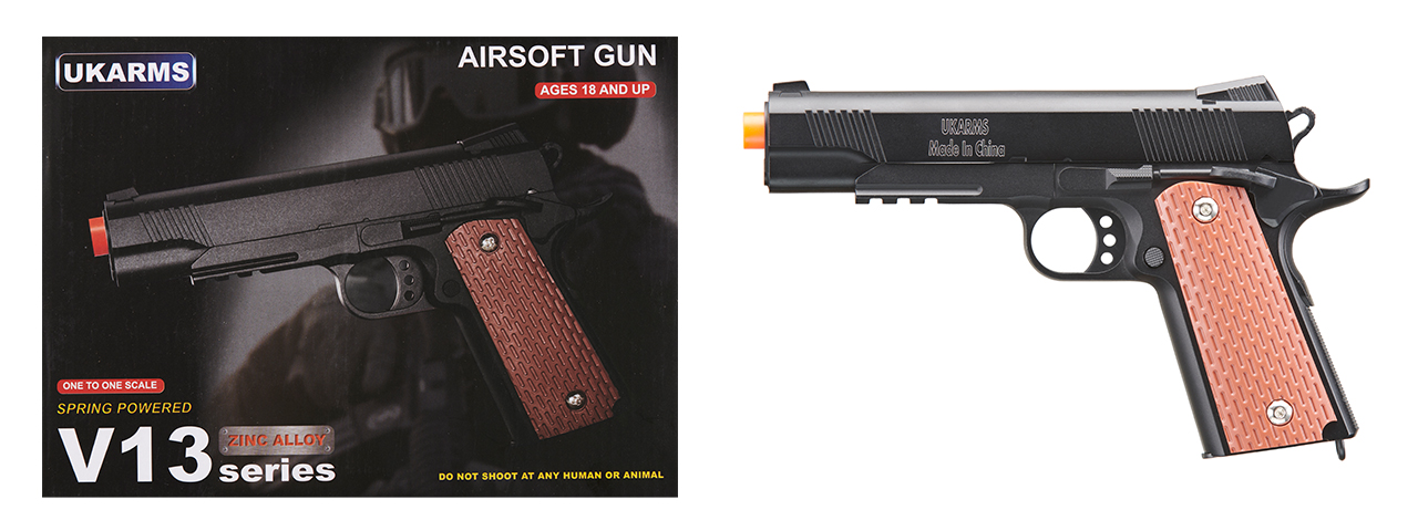 UK Arms 1911 Tac Heavyweight Series Airsoft Spring Pistol (Color: Black) - Click Image to Close