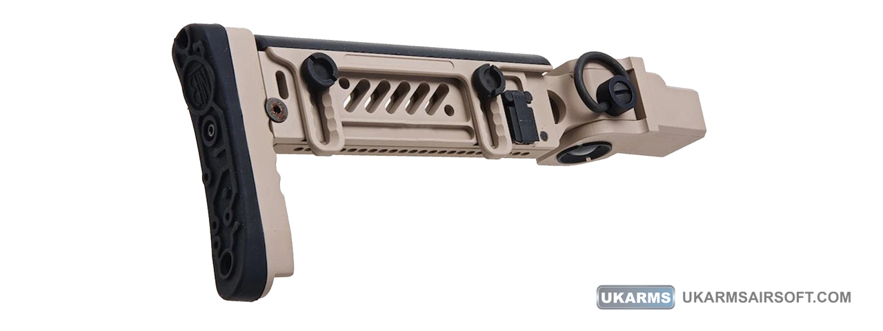 Atlas Custom Works PT-5 Side Folding Stock for GHK AKM Airsoft AEG Rifles (Color: Tan) - Click Image to Close