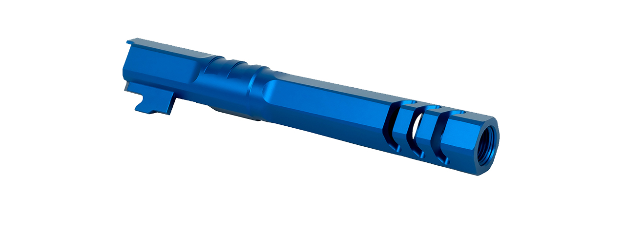 Airsoft Masterpiece Edge "HEXA" Aluminum Outer Barrel for 5.1 Hi Capa (Blue) - Click Image to Close