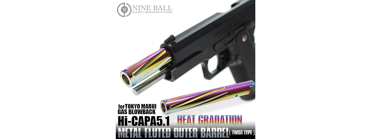 Laylax Aluminum Hi-Capa 5.1 Fluted Outer Barrel (Color: Heat Gradation) - Click Image to Close