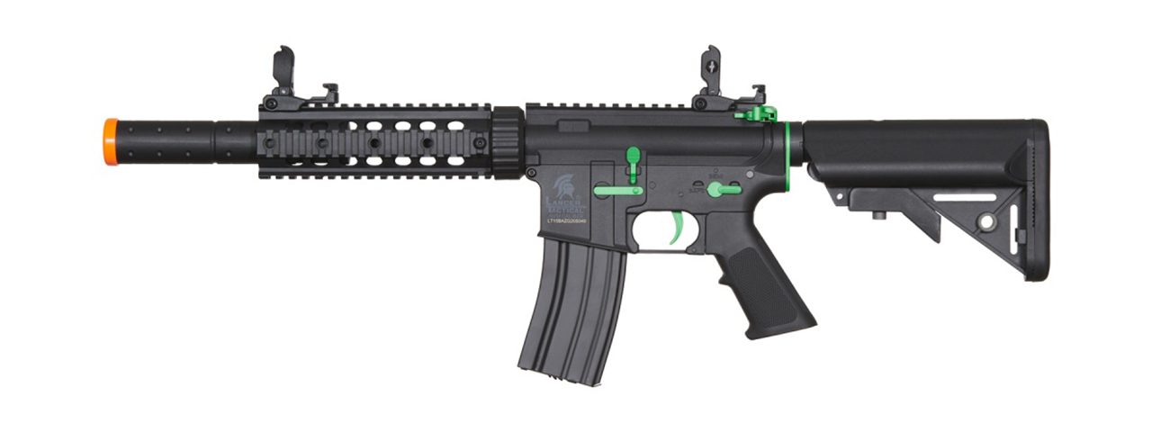 Lancer Tactical Gen 2 M4 SD Carbine Airsoft AEG Rifle with Mock Suppressor (Black / Green)(No Battery and Charger) - Click Image to Close