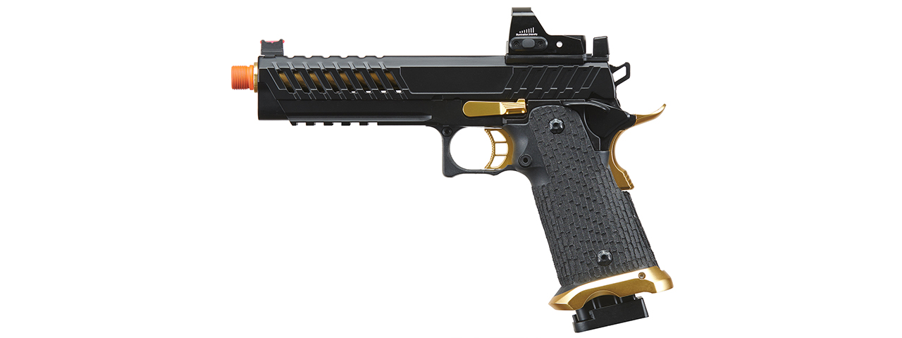 Lancer Tactical Knightshade Hi-Capa Gas Blowback Airsoft Pistol w/ Red Dot Sight (Color: Black & Gold) - Click Image to Close