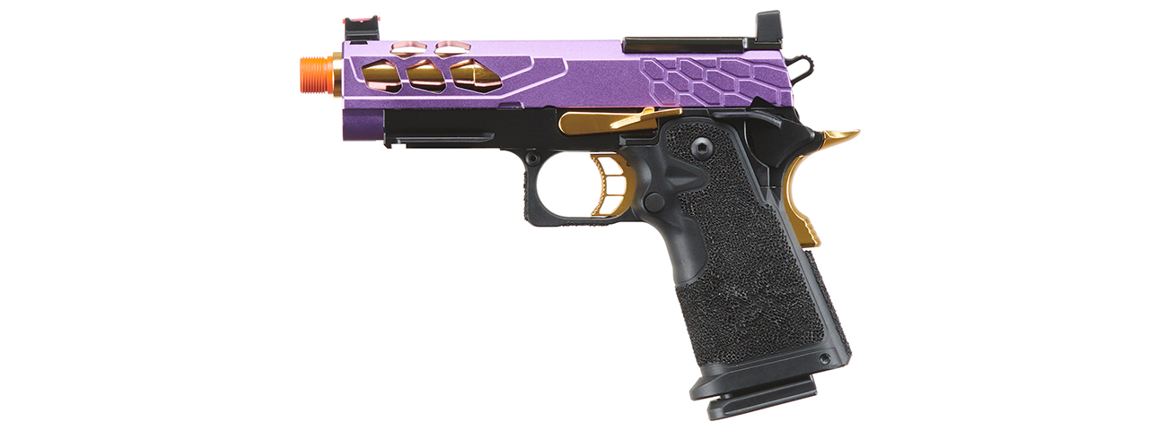 Lancer Tactical Stryk Hi-Capa 4.3 Gas Blowback Airsoft Pistol w/ Red Dot Mount (Color: Black, Purple, & Gold) - Click Image to Close