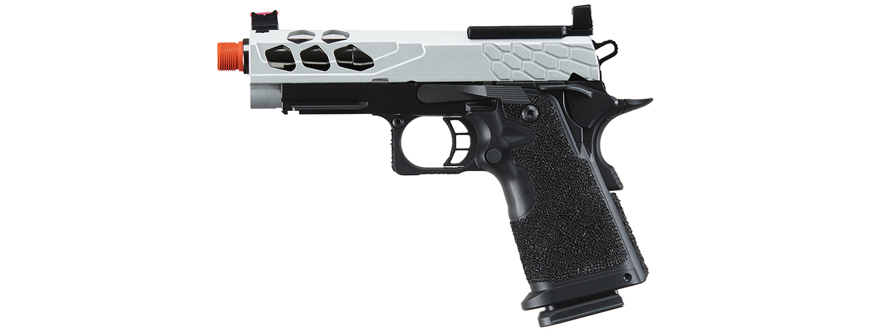 Lancer Tactical Stryk Hi-Capa 4.3 Gas Blowback Airsoft Pistol w/ Red Dot Mount (Color: Black & Silver) - Click Image to Close