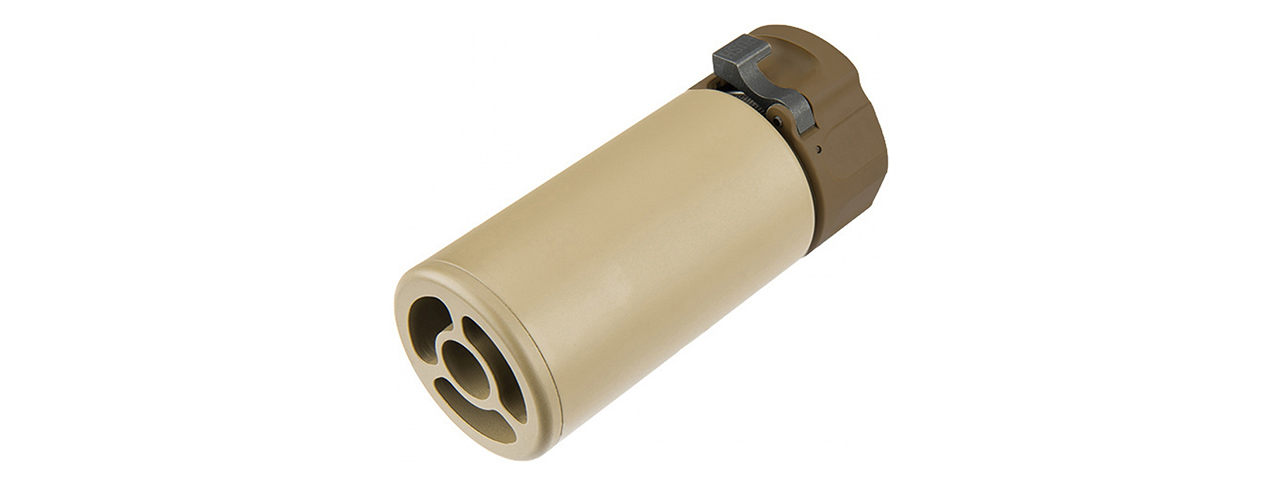 ATLAS CUSTOM WORKS FULL METAL SOCOM QD BARREL EXTENSION W/ FLASH HIDER [MINI] (TAN) - Click Image to Close