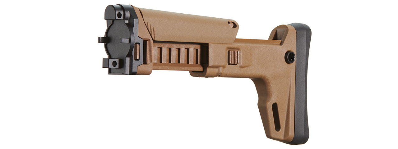 Atlas Custom Works ACR Style Retractable Stock For CYMA MP5K Airsoft Series - (Tan) - Click Image to Close