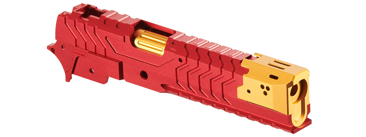 Atlas Custom Works CNC Aluminum Matrix Kit for Marui Hi-Capa GBB Airsoft Pistols - (Red/Gold) - Click Image to Close