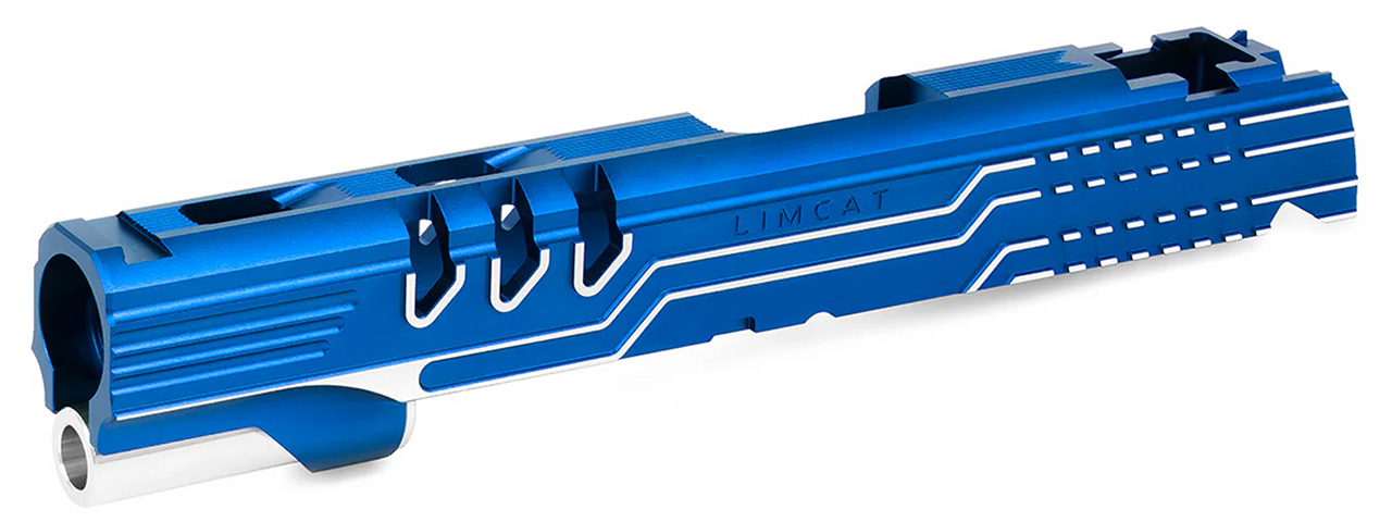 Airsoft Masterpiece "LimCat Protector" Slide for TM Hi-CAPA 5.1 GBB Pistols - (Blue/Silver) - Click Image to Close