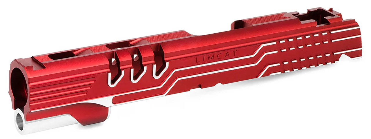 Airsoft Masterpiece "LimCat Protector" Slide for TM Hi-CAPA 5.1 GBB Pistols - (Red/Silver) - Click Image to Close