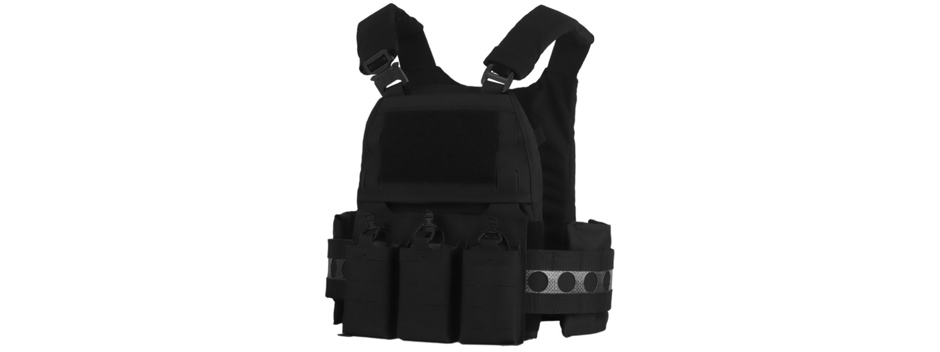 Plate Carrier Tactical Vest w/ Mag Pouches - (Black) - Click Image to Close