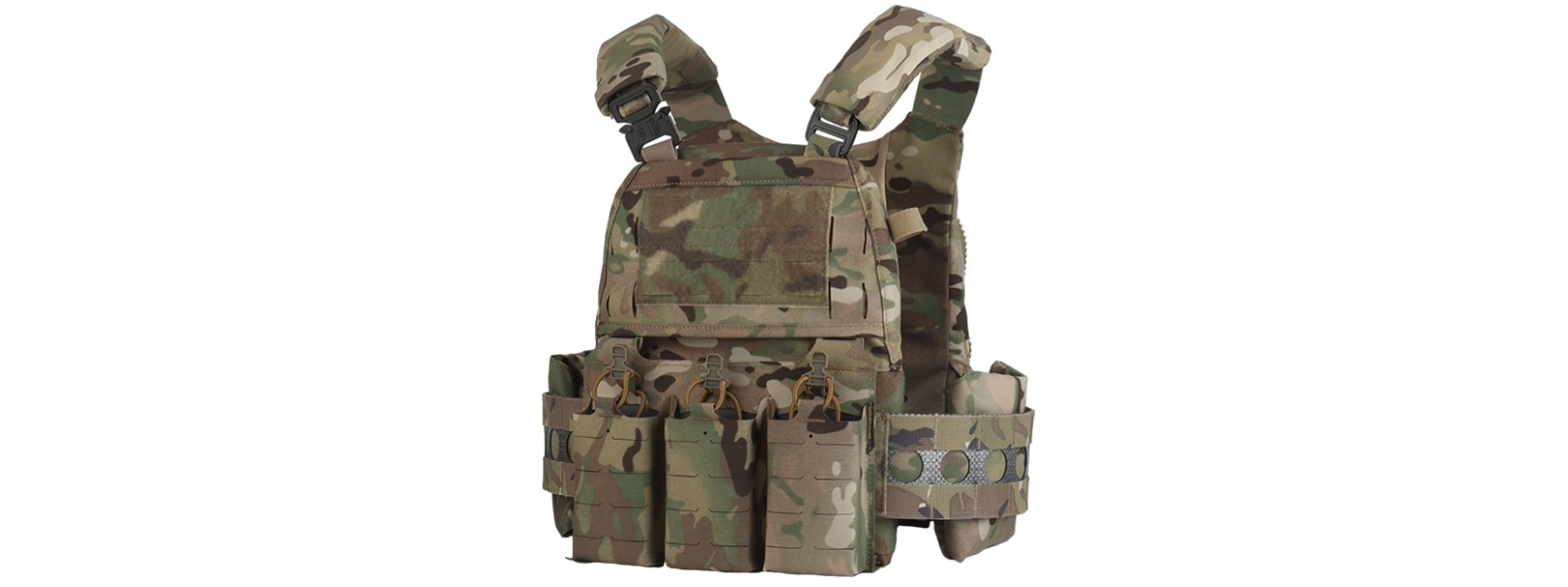 Plate Carrier Tactical Vest w/ Mag Pouches - (Camo) - Click Image to Close