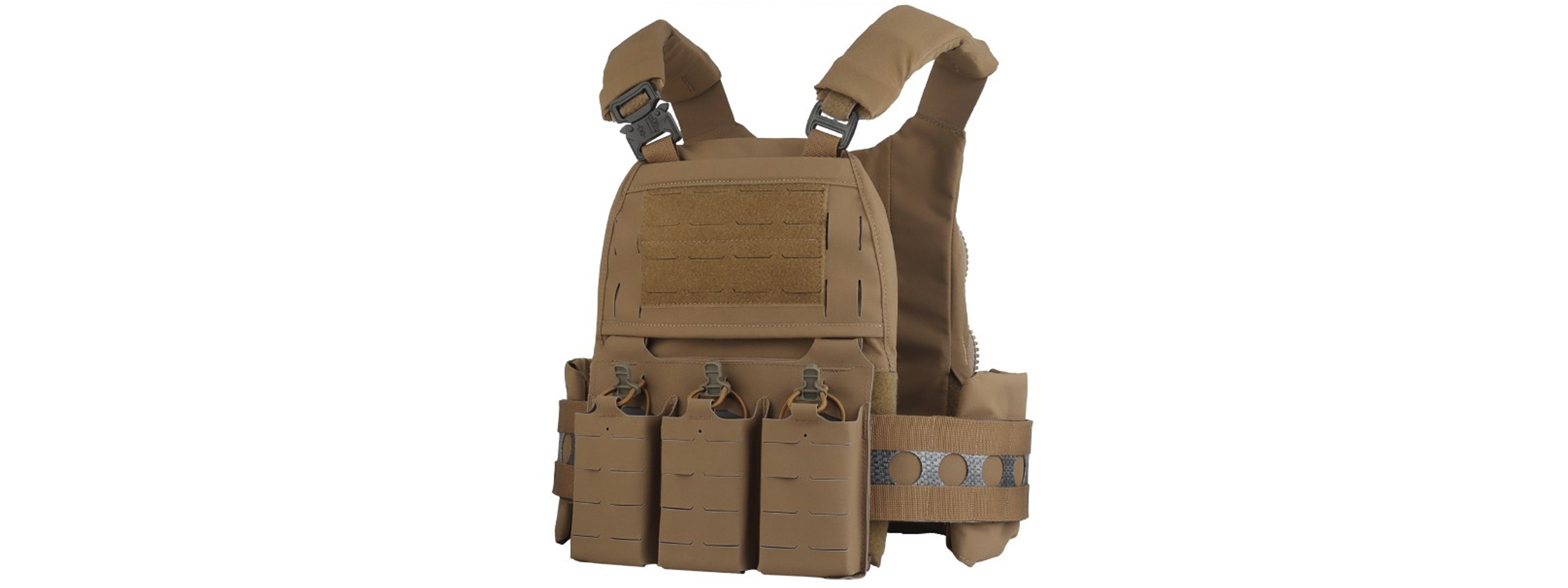 Plate Carrier Tactical Vest w/ Mag Pouches - (Tan) - Click Image to Close