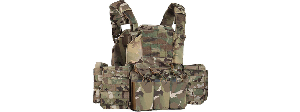 Tactical Chest Plate Carrier with Triple MOLLE Magazine Hunting Vest Front and Airsoft Gear Back Bag - (Camo) - Click Image to Close