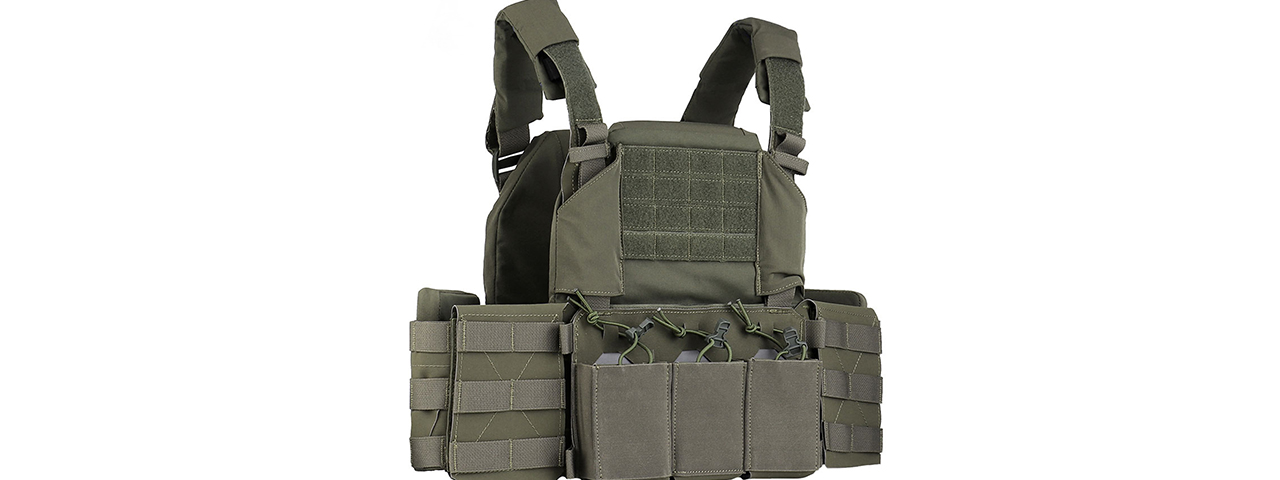 Tactical Chest Plate Carrier with Triple MOLLE Magazine Hunting Vest Front and Airsoft Gear Back Bag - (OD Green) - Click Image to Close