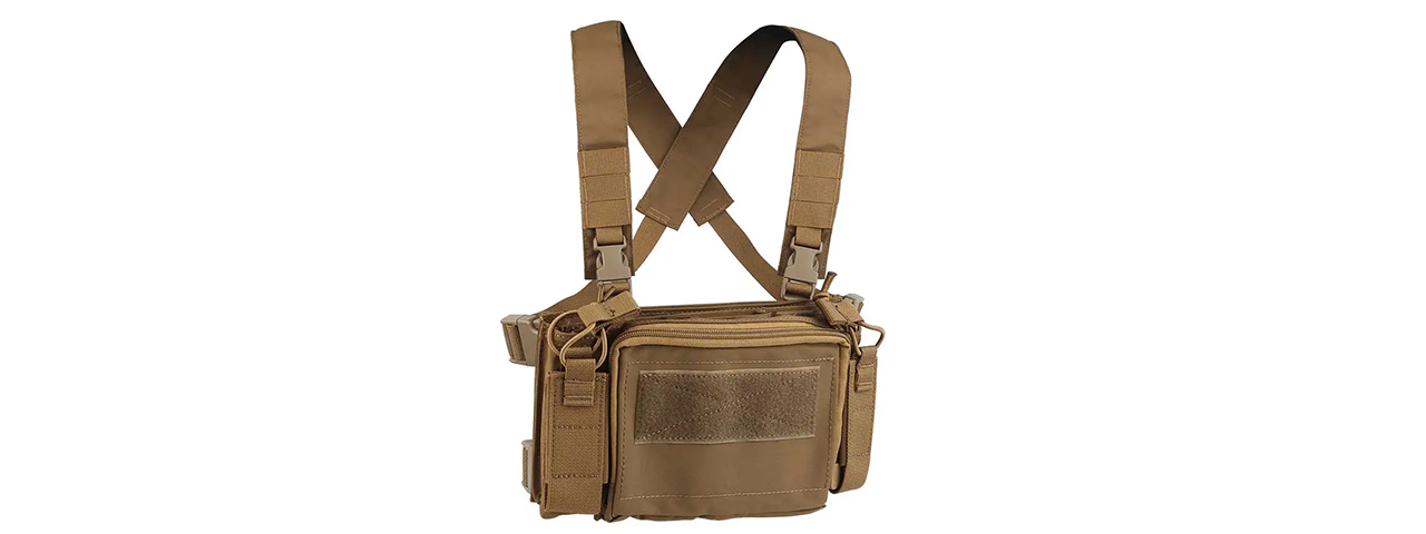 Tactical Vest Triple 5.56 Mag Front w/ Double 9MM Mag Side Pouches Airsoft Kit - (Tan) - Click Image to Close