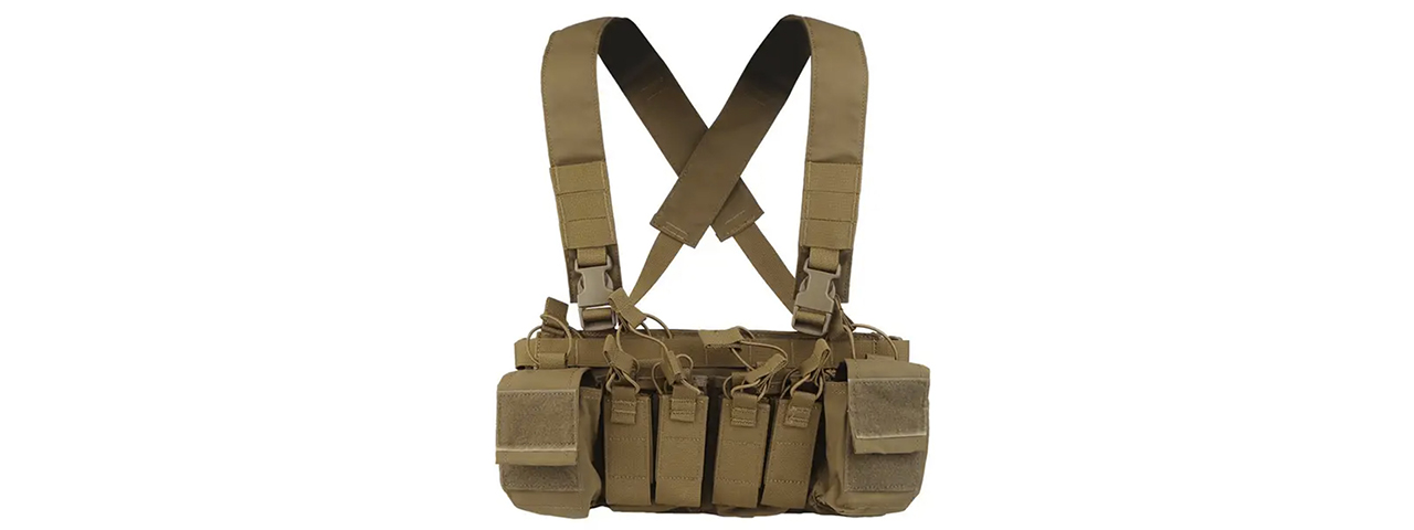 Multifunctional Tactical Chest with Modular Mag Pouches - (Tan) - Click Image to Close