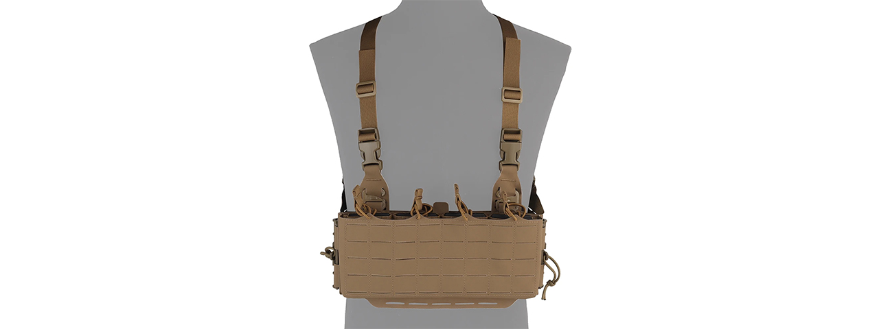 Tactical Molle Chest Rig Vest w/ 5.56 Magazine Front Panel - (Tan) - Click Image to Close