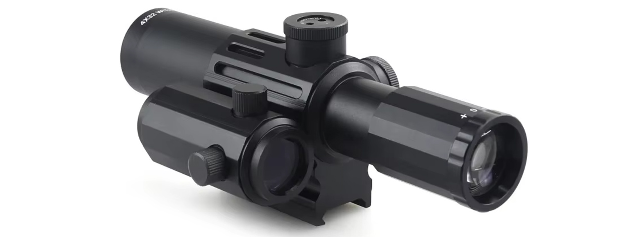 Lancer Tactical 4x32M1 Short Multi-Function Collimator Scope with Red Dot - (Black) - Click Image to Close