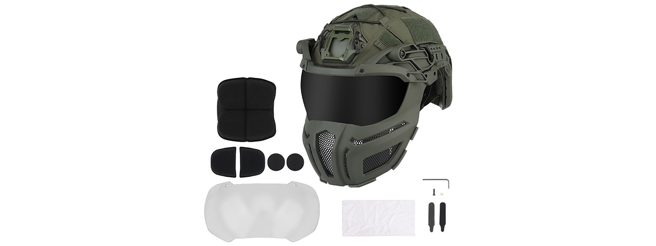 Full Protection Tactical FAST Airsoft Helmet - (OD Green) - Click Image to Close