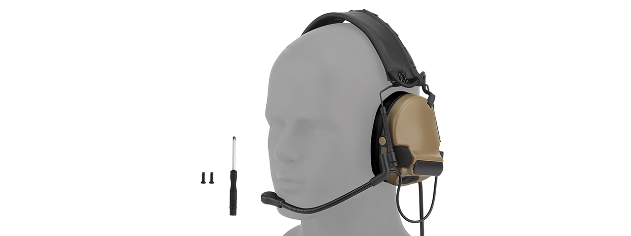 Airsoft C5 Tactical Communication Headset - (Tan) - Click Image to Close