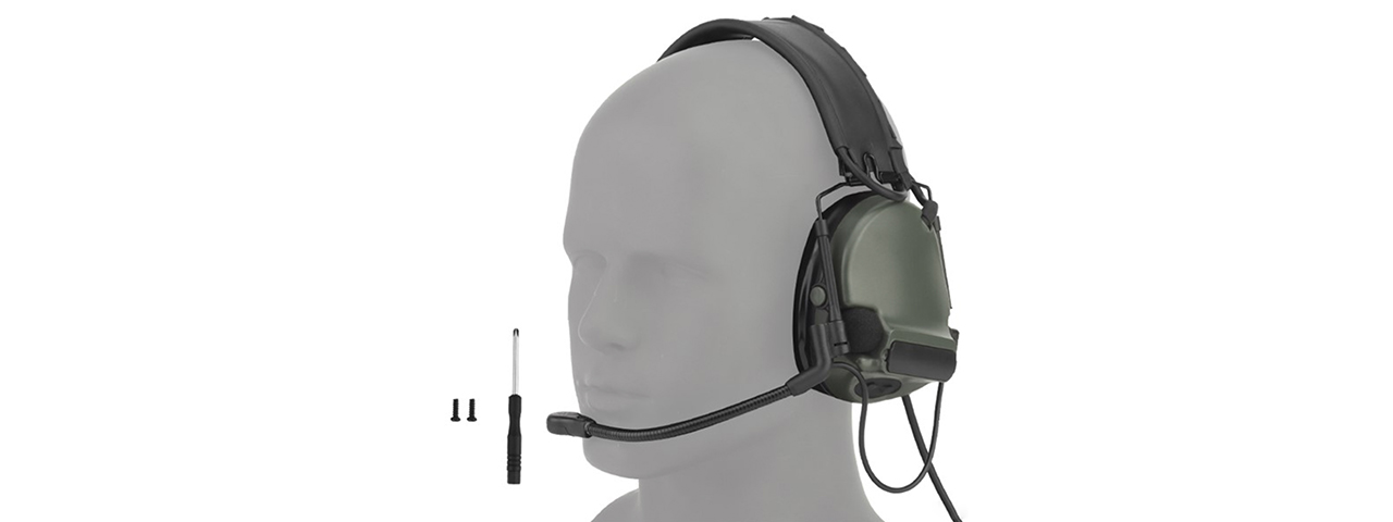 Airsoft C5 Tactical Communication Headset w/ Noise Reduction - (OD Green) - Click Image to Close