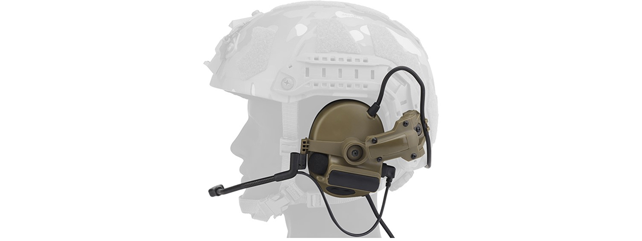 Airsoft C5 Tactical Communication Headset w/ Noise Reduction For Helmets - (Tan) - Click Image to Close